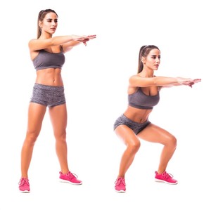 Woman performing a body weight squat for back pain